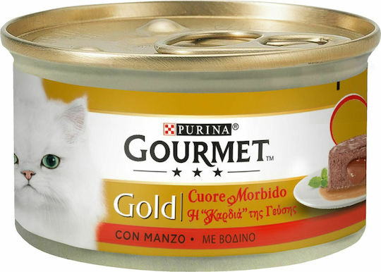 Gourmet Wet Cat Food for Adult Cats in Cans with Beef 85gr "The Heart of Taste"