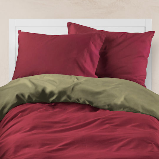 Borea Duvet Cover Cotton Queen 220x240 Solid Line Bordeaux-Haki