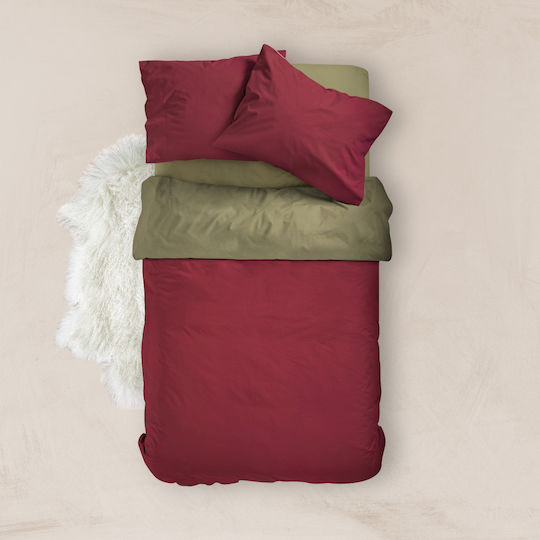 Borea Duvet Cover Cotton Single 160x240 Solid Line Bordeaux-Haki