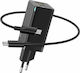 Baseus mit USB-A Anschluss und USB-C Anschluss und Kabel USB-C 45W Stromlieferung / Schnellaufladung 3.0 Schwarz (GaN2)