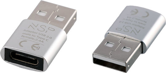 NSP USB-A male - USB-C female Silver