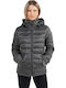 Body Action Women's Short Puffer Jacket for Winter with Hood Gray