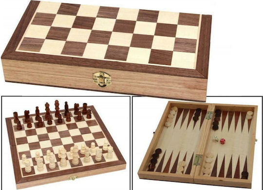 Backgammon/Chess Wood with Checkers & Pawns 37x37cm