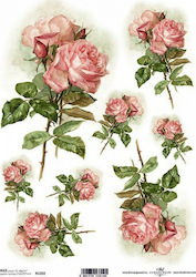 ITD Collection Rice Paper Pink Roses Rice Paper Decoupage