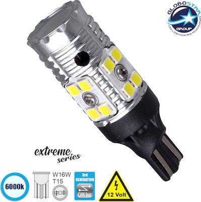 GloboStar Lamps Car Extreme Series T15 / W16W / T10 Canbus LED 6000K Cold White 12V 15W 1pcs