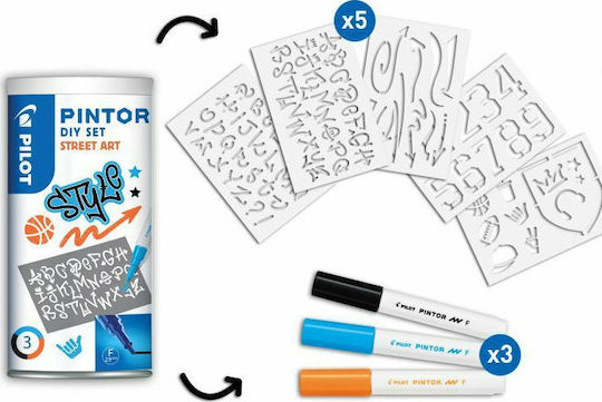 Pilot Pintor DIY Set Street Art Σετ Μαρκαδόροι για Ύφασμα 3τμχ