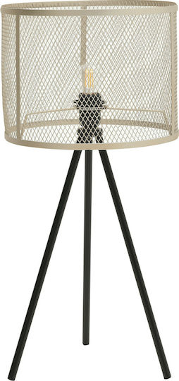 Inart Metal Table Lamp for Socket E27 with Beige Shade and Black Base