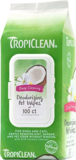 Tropiclean Deep Cleaning 100 Μαντηλάκια Σκύλου & Γάτας για Καθαρισμό Σώματος με Αλόη