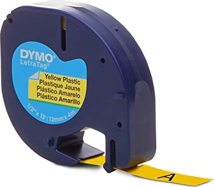 Dymo LetraTag Label Maker Tape 4m x 12mm in Yellow Colour Compatible with Dymo LetraTag/LT Casio XR EZ-Label