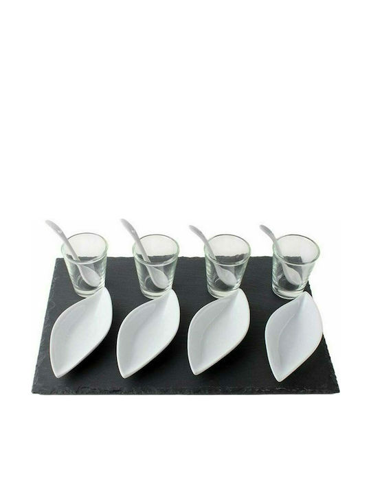 Excellent Houseware Ceramic Dessert Divided Serving Tray with 4 Slots 170423620 White 31x20cm