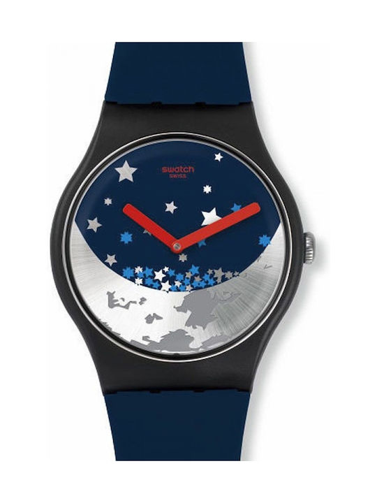 Swatch Moon Night Uhr mit Blau Kautschukarmband
