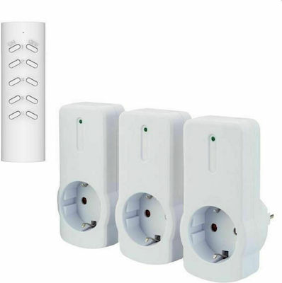 Eurolamp Single Socket 3pcs White με Τηλεχειριστήριο (3τμχ)