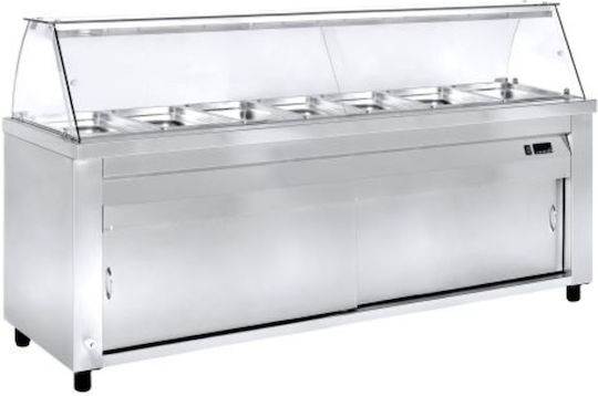 Niki Inox Beheizte Ausstellungsvitrine Ben Mari mit 7 Plätzen für Gastronomen und Leistung 4000W B237 x T80 x H129 cm