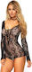 Leg Avenue 89163 Seamless Lace Romper Sexy Bodysuit Negru