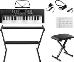 Max Keyboard KB4 Bundle with 61 Keys Standard Touch with Stand, Headphones, Stool and Music Stand Black