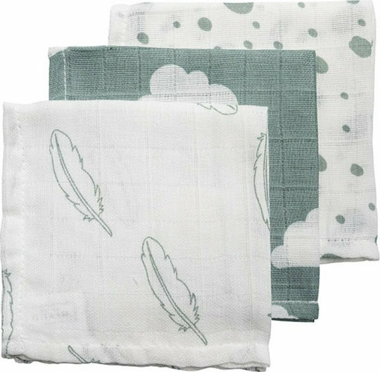 Meyco Feathers/Clouds/Dots Σελτεδάκια από Μουσελίνα Πράσινο 30x30εκ. 3τμχ