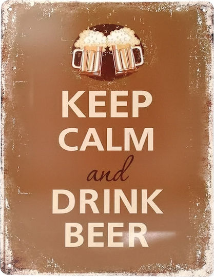 SP Souliotis Decorative Sign Keep Calm Drink Beer Handmade Brown Metal 25x33cm