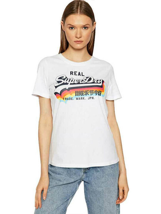 Superdry Vintage Logo Damen T-Shirt Gestreift Weiß