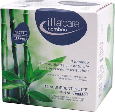 Illa Bamboo Overnight Hygienepads mit Flügeln Nacht für Starke Strömung 4 Tropfen 12Stück