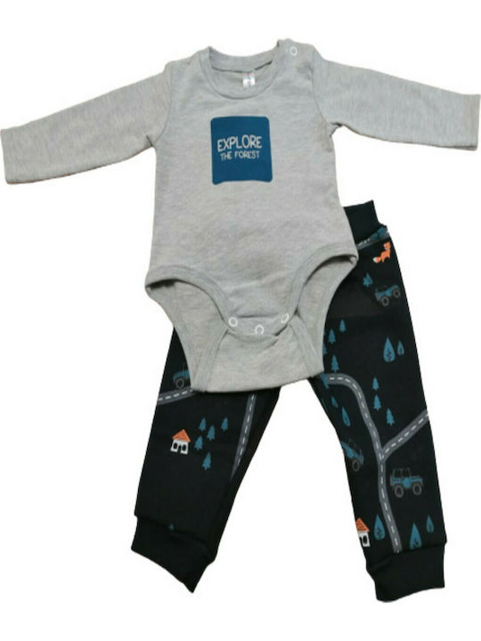 Dreams by Joyce Baby Bodysuit Set Long-Sleeved with Pants Gray