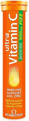 Vitabiotics Ultra Vitamin C Βιταμίνη για Ενίσχυση του Ανοσοποιητικού, τo Δέρμα & Αντιοξειδωτική δράση 1000mg Πορτοκάλι 20 αναβράζοντα δισκία
