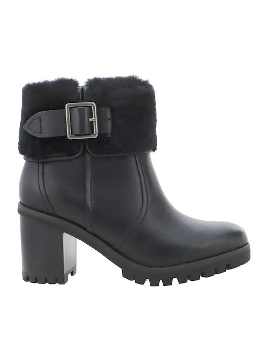 Elisiana Leather Women's Ankle Boots with High Heel & Fur Black