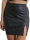 Leatherette mini skirt with side opening (Black)