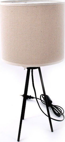 Fylliana XLC146003 Wood Table Lamp for Socket E14 with Beige Shade and Black Base