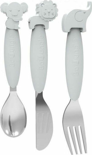 Bo Jungle Комплект Бебешки Прибори B-Silicone от Метал Grey 3бр