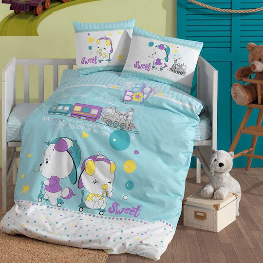 SB Home Baby Boy Baby Sheets Set Crib Cotton Blue 110x150cm 3pcs