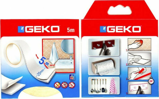Geko Self-Adhesive Double-Sided Tape White 25mmx5m 1pcs