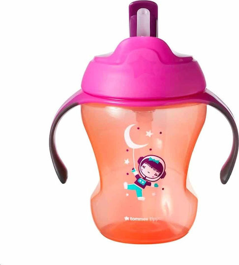 Tommee Tippee Παιδικό Ποτηράκι με Λαβές και Καλαμάκι "Easy Drink Straw" από Πλαστικό Πορτοκαλί 230ml για 6m+