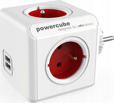 Allocacoc Original PowerCube 4 Θέσεων με 2 USB Χωρίς Καλώδιο Γαλλικού Τύπου Κόκκινο