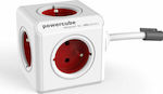 Allocacoc Extended 5-Outlet PowerCube 1.5m Red Γαλλικού Τύπου