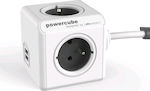 Allocacoc Extended PowerCube 4 Prize cu 2 USB și Cablu 1.5m Tipul francez Gri