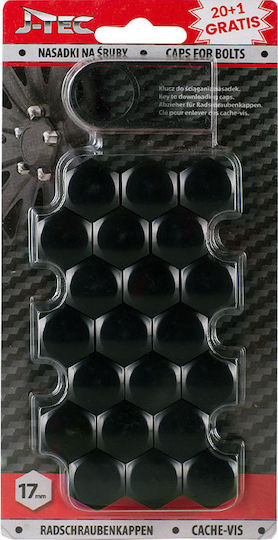 J-Tec Bolt Caps Black Decorative Caps for 17mm Lug Nuts, 21 pieces 21pcs