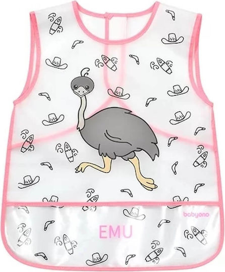 Babyono Αδιάβροχη Ποδιά Πλαστική με Αυτοκόλλητο Ροζ για 24 m+