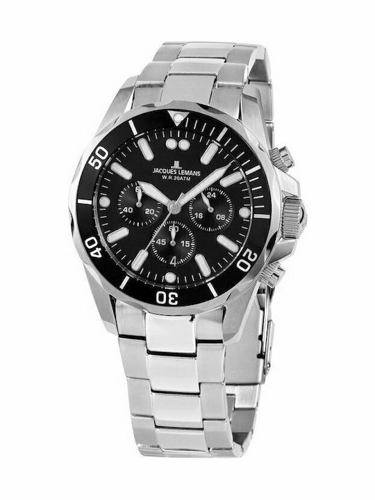 Jacques Lemans Liverpool Men's Watch 42mm Chronograph Battery with Silver Metal Bracelet