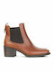 Leather Women's Chelsea Boots with Medium Heel Tabac Brown