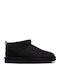 Classic Ultra Mini Suede Women's Ankle Boots with Fur Black