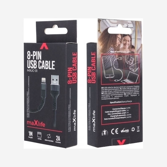 Maxlife MXUC-01 Braided USB-A la Cablu Lightning Negru 1m (MXUC-01LB)
