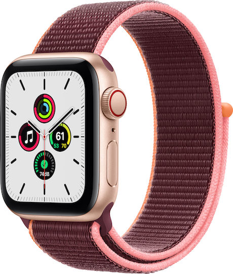 Apple Watch SE Cellular Aluminium 40mm Αδιάβροχο με eSIM και Παλμογράφο (Gold & Plum Sport Loop)