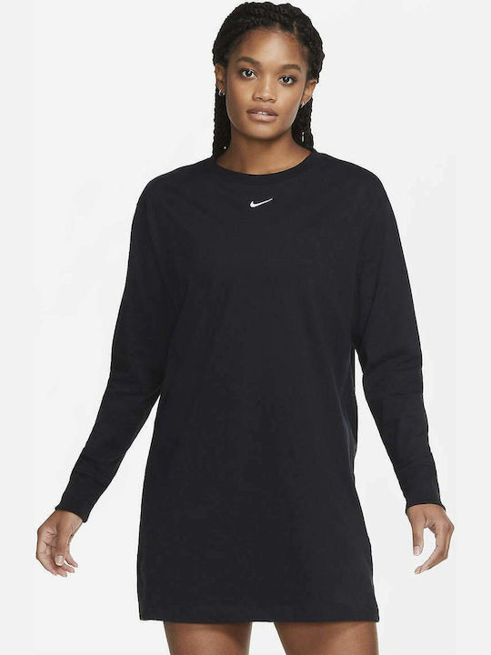 Nike Mini Swoosh Mini Αθλητικό Φόρεμα T-shirt Μακρυμάνικο Μαύρο