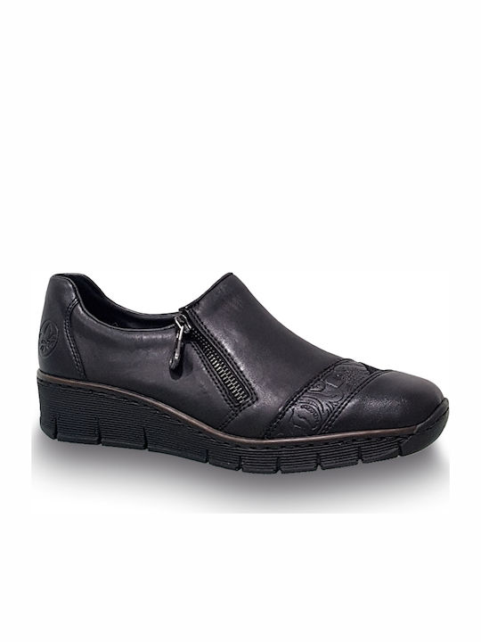 Ανατομικά Γυναικεία Slip-On Δερμάτινα Μαύρα