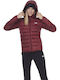 Body Action Women's Short Puffer Jacket for Winter with Hood Burgundy