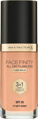 Max Factor Facefinity All Day Flawless 3-in-1 Flüssiges Make-up LSF20 77 Soft Honey 30ml