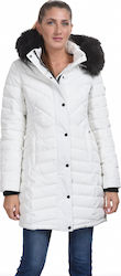 Biston Women's Long Puffer Jacket for Winter with Hood White