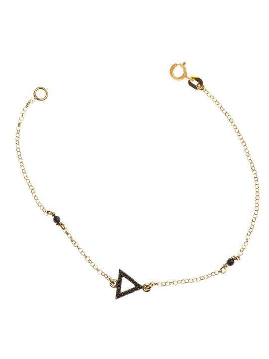 Distinctive bracelet made of gold plated silver with triangle and zircon and onyx stones