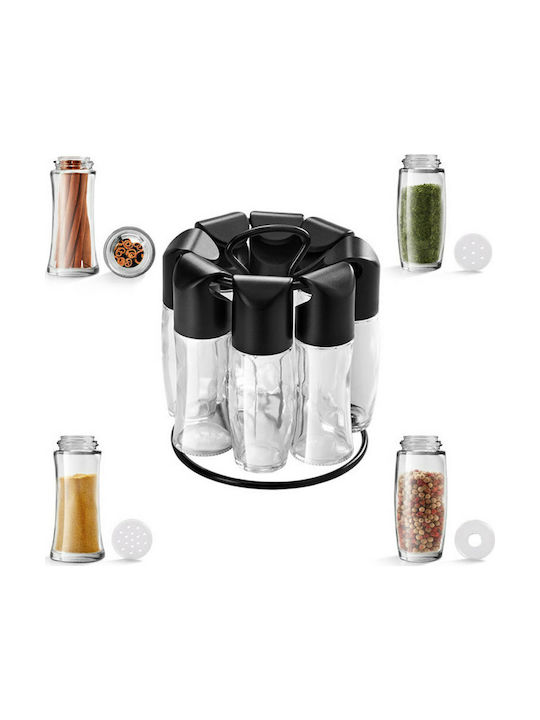 Metaltex Glass Tabletop Spice Rack with Stand Black 8pcs