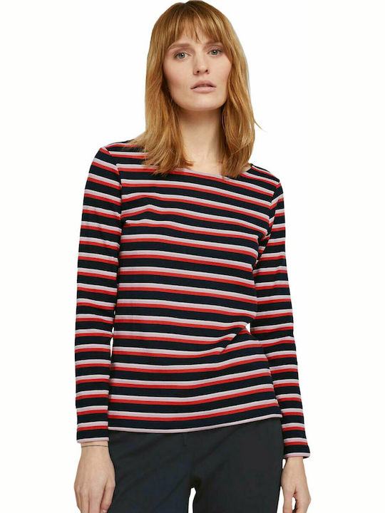 Tom Tailor Women's Blouse Long Sleeve Striped Red